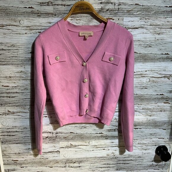 Philosophy pink button up short style sweater size XS - Picture 2 of 7